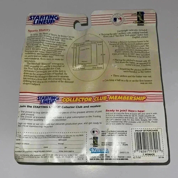 1998 Starting Lineup TONY WOMACK Extended Series Kenner New Pittsburgh Pirates - Picture 2 of 2